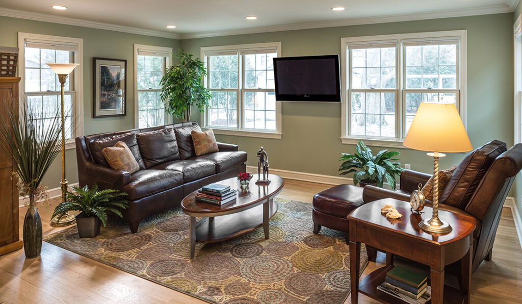 Recently remodeled living room as part of a home addition project completed by S.J. Janis.